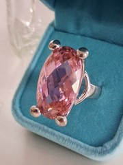 Vtg Faceted Pink Topaz Quartz Statement Ring & Pendant Set Sz 8 Sterling Silver