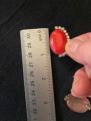 Vintage Red Jasper & Rhinestone Silvertone Oval Post Earrings