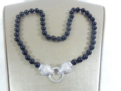 VTG 2 PANTHER HEAD KNOTTED BLACK ONYX WHITE SPINEL RUBY RHODIUM PLATED NECKLACE