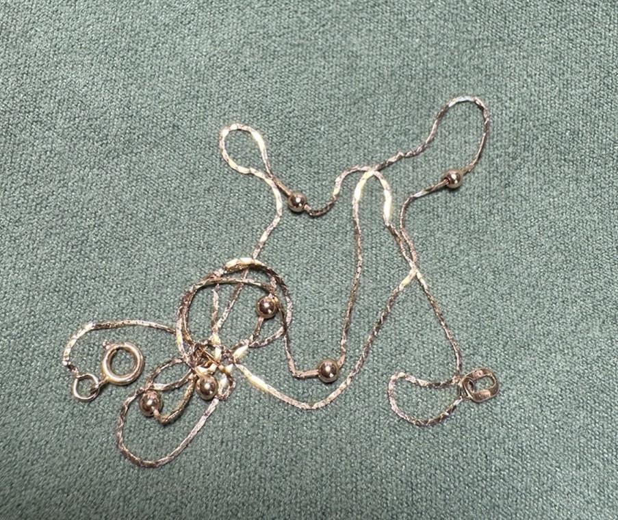 Authentic 14K Yellow Gold Ball Station Necklace 16″ Made in Italy Dainty Chain