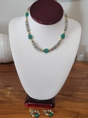 Vintage c1950s-60s Green Grey 10k Gold Fill Necklace Screwback Earring Set Video