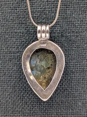 Vtg Sterling Large Teardrop Labradorite Pendant 30 +” Octagon Snake 925 Necklace