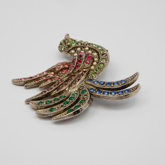 Vintage Pot Metal Brooch Large Bird Figural Pin Multicolor Rhinestones 2.6″