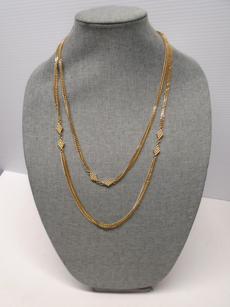 Monet Signed Double Chain 56 in Long Station Necklace Gold Tone Older Clasp VTG