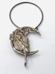 Vintage Art Nouveau Sterling Silver Charm Holder with Girl in the Moon Y2