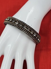 VTG Cookie Lee Goldtone & Silvertone Rhinestone Bangle Bracelet, 7.5″