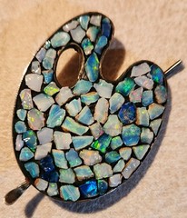Vintage Scandia Opal Chip Sterling Silver Artist Palette Brooch Australia 1 3/4″