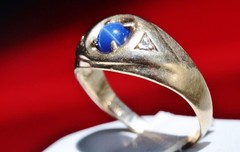 10k yellow gold sz 9.25 ring 0.70ct lab-created blue star sapphire diamond 3.35g