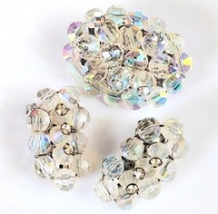Vintage AB Austrain Crystal Clear Rhinestone Clustered Brooch & Earrings Set