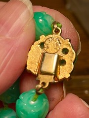 Newhouse..Molded Glass Faux Jade Necklace..25”..pretty flowered Clasp
