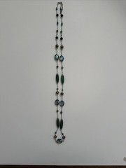 Vntg Long Green Faceted Crystal Bead Necklace Silver Tone Artisan Boho Layering