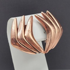 Rame Modernist Artisan Copper Fishbone Clip On Earrings Worn Distressed