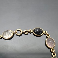 Vintage Burt Russell Egyptian Revival Scarab Bracelet Mixed Hardstone