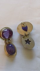 Vintage Sterling Silver Earrings Oval Amethyst Cabochons Signed Mexico SLV