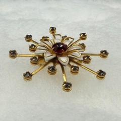 Vintage Gold Tone Rhinestone Starburst Flower Brooch Pendant Mid Century Atomic