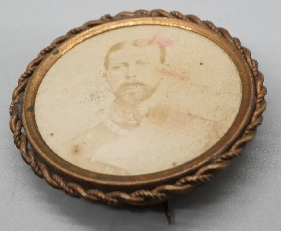 c1890s MOURNING BROOCH w/ Original Photo Deceased Antique Dead Photograph