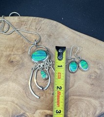 VTG Sterling Silver CHOEN MEXICO Blue Fire Opal Inlay Necklace Pendant Earrings