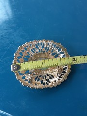 Napier Gold Tone Faux Abalone, Rhinestone Filigree Style Oval Brooch Signed