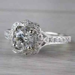 Art Deco Style Round Lab Created Diamond 14K White Gold FN Halo Engagement Ring