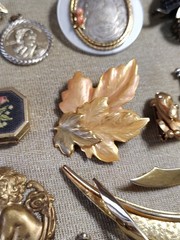 Vintage 20 Brooch Pendant Ring Metal Gold Silver Tone Rhinestone
