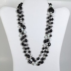 Lot of 5 Black Necklaces Some Vintage Glass Plastic Silver Tone Metal