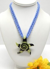 NOLAN MILLER TWISTED GLASS SEED BEAD NECKLACE WITH ART GLASS STAR PENDANT 36″