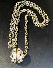 Vintage 1” Ball Bauble Gold tone Crystal Rhinestone Slide Rope Chain