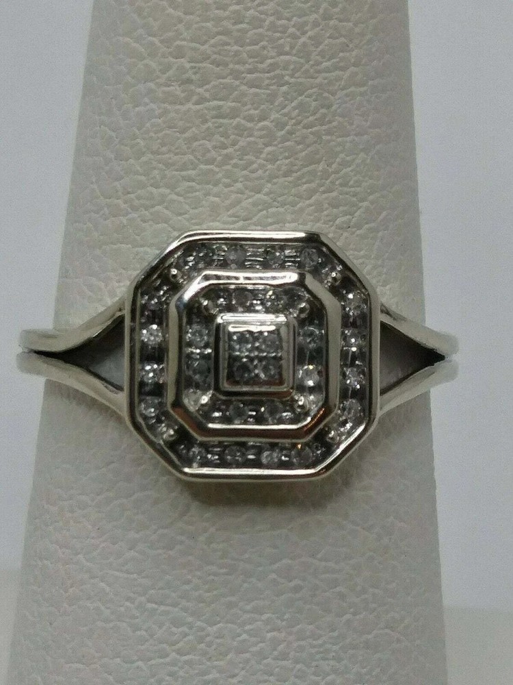 Art Deco Round Lab-Created Diamond Cluster Engagement 14K White Gold Finish Ring