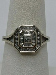 Art Deco Round Lab-Created Diamond Cluster Engagement 14K White Gold Finish Ring
