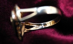 Vintage – Chinese – 10k Gold – Jade Ring W/ Gold Longevity Symbol – Sz 7 – 2.83g