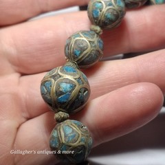 vintage Bead Tibetan Turquoise Inlay Silver Graduated 16″ Choker Necklace