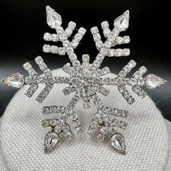 Large Vintage Rhinestone Snowflake Brooch 2.5″ Clear Crystal Winter Holiday Pin