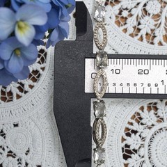Vintage SUN 925 Sterling Silver Cubic Zirconia CZ Oval Link Bracelet, 7.75″