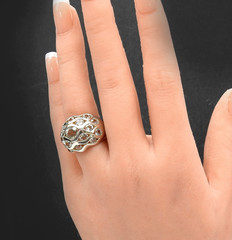 925 Sterling Silver White Topaz Bubble Dome Ring Chunky Statement Sz 6 Jewelry