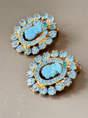 Vintage Verified JULIANA D&E Robins Egg Blue Cameo Brooch & Earring Set
