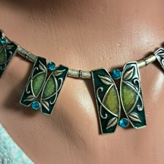 Vintage Czechoslovak Enamel Necklace | Turquoise Glass, 1980s Modernist 39 cm +