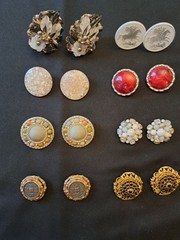 Vintage Lot of 8 Pairs CLIP-ON Gold/Silver Tone Red/White Varied Earrings Lot J7