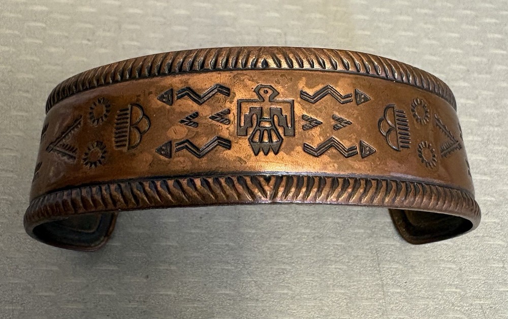 Vintage Bell Trading Post Thunderbird Copper Mans Cuff Bracelet Southwestern