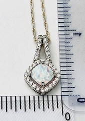 925 Sterling Silver 3.8 Gram Lab Created Whit Fire Opal 32 CZ Necklace 19”