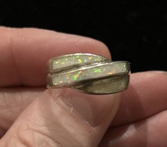 Vintage 925 Sterling Silver Fire Opal Inlay Triple Row Band Ring Size 7