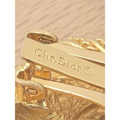Vintage Christian Dior Rhinestone Rope Twist Knot Clip On Earrings Gold Tone