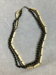 2 Vintage Necklaces Black Silver Gold White Multi Strand