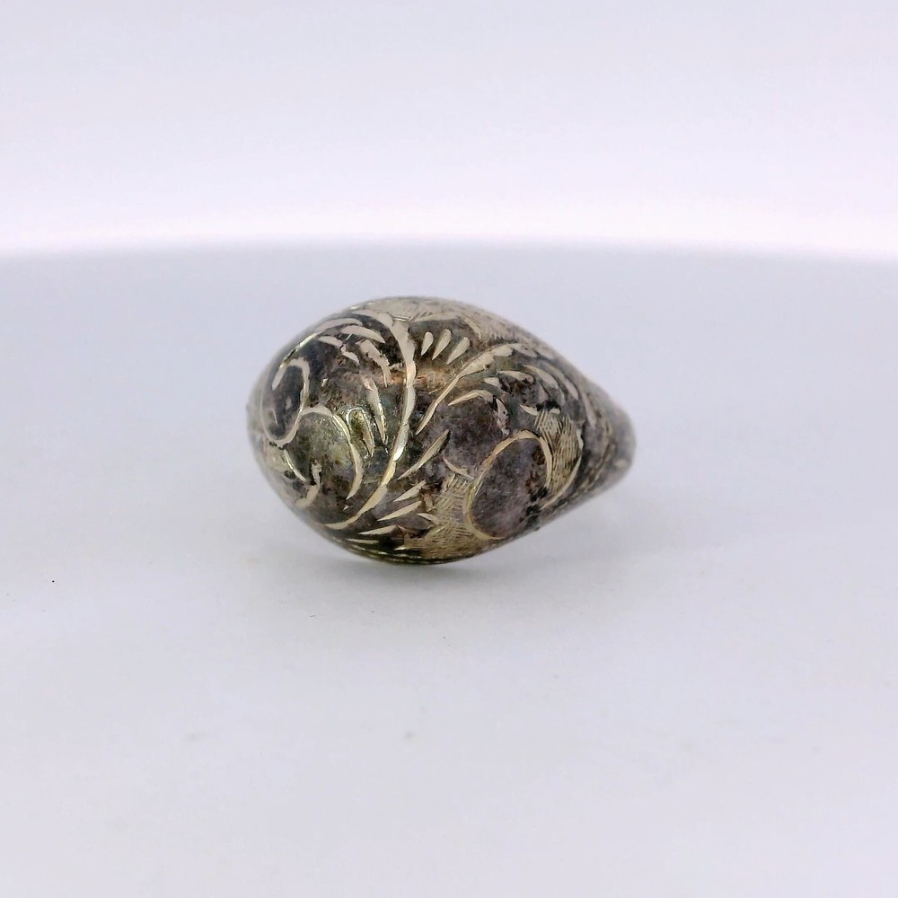 Sterling Silver Domed Etched Scroll Signet Ring