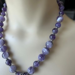 VTG Artisan Beaded Pendant Necklace 18 Inch Purple Amethyst Quartz Silver Plated