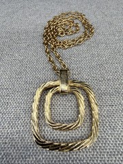 Vintage Necklace Twist Gold Tone Square Pendant 24 Inches