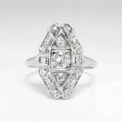 Art Deco Style Old European LabCreated Diamond Engagement 14K White Gold FN Ring