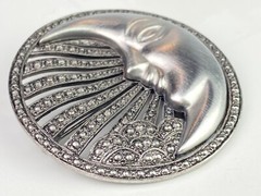 TONA Vintage Silver Tone Round Large Pin Brooch Moon Face