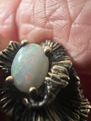 Vintage 14K Gold & Opal Brutalist Textured Free Form Ring Size 4.5
