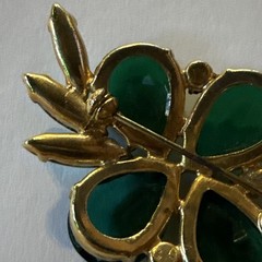 Vintage Green Flower Pearcut Large Center Rhinestone Framed by Navette