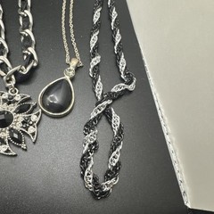 Vintage Black Silver Tone Jewelry Lot Cookie Lee Gothic Boho Y2K 9 Pc